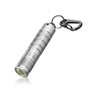 Lumintop Silver Fox 760 Lumens Keyring Torch shown at an angle with keyring and carabiner.