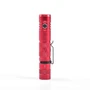 Red Wuben E12R flashlight shown vertically from the front, showcasing its design and button.
