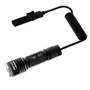 Weltool T3 Stumpy Tiger tactical flashlight with coiled remote pressure switch, angled view.