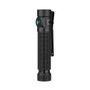 Black Olight Baton 4 Pro flashlight, straight on, showing the USB-C charging port and clip.