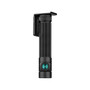 Black Olight Baton 4 Pro flashlight showing pocket clip attachment, head down, tailcap visible.