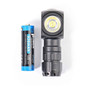 Wuben headlamp body and included 14500 920mAh rechargeable battery, top-down view.