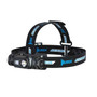 Wuben H1 headlamp from a side-front angle, highlighting the main LED, floodlight, and adjustable strap.