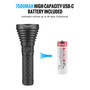 ThruNite Catapult V7 flashlight next to its included 7500mAh high capacity USB-C rechargeable battery.