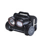 Angled front view of the Fenix HM65R V2.0 headlamp unit, highlighting the dual lights.