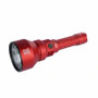 Acebeam T29 red flashlight, angled view, showcasing its large head and textured body.