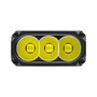 Close-up front view of the Acebeam X35 flashlight's three powerful yellow LED emitters.