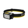 Angled view of the Nitecore HA29UHE headlamp with its black and yellow elastic headband.