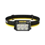 Front view of the Nitecore HA29UHE headlamp, showing the six LEDs and black and yellow headband.