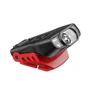 Klarus HC3 Pro clip-on rechargeable motion sensor light with red clip, side view, light head tilted.