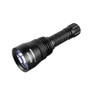 Angled view of the Weltool T10-HG Devil Incarnate flashlight, showing the textured body and reflective lens.