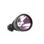 Close-up front view of the Weltool T10-HG flashlight reflector and lens with a purple hue.