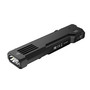 Wuben X5 3-in-1 1300 lumens EDC rechargeable flashlight from rear-top-right angle, showing certifications and laser module.