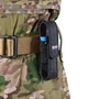 Wuben AS5 flashlight nylon pouch holder on a tactical belt, holding a flashlight, against camouflage pants.