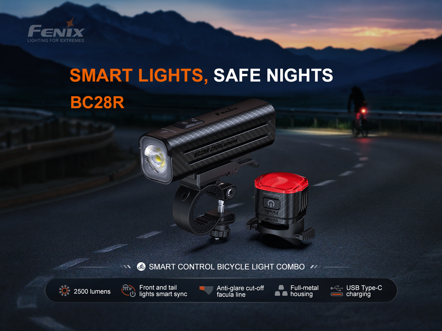 Fenix BC28R 2500 Lumen Smart Head & Tail Bike Light Set