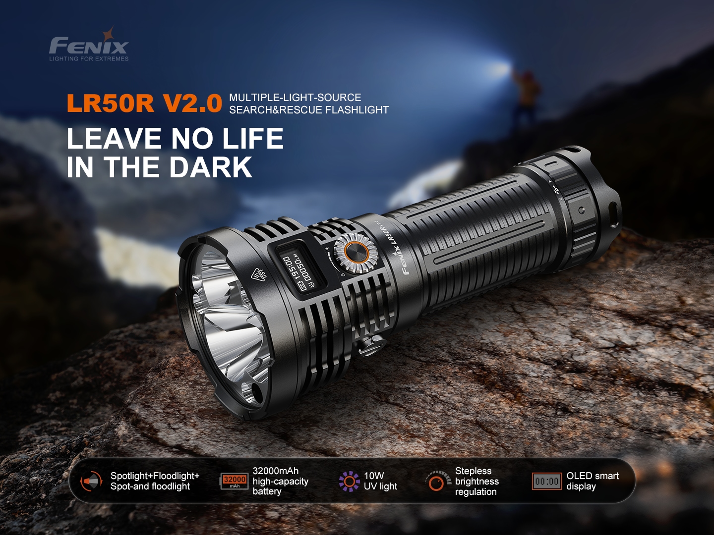 best fenix flashlight that floods Fenix LR50R V2.0 18000 Lumen Spot and Flood Light with Red and UV