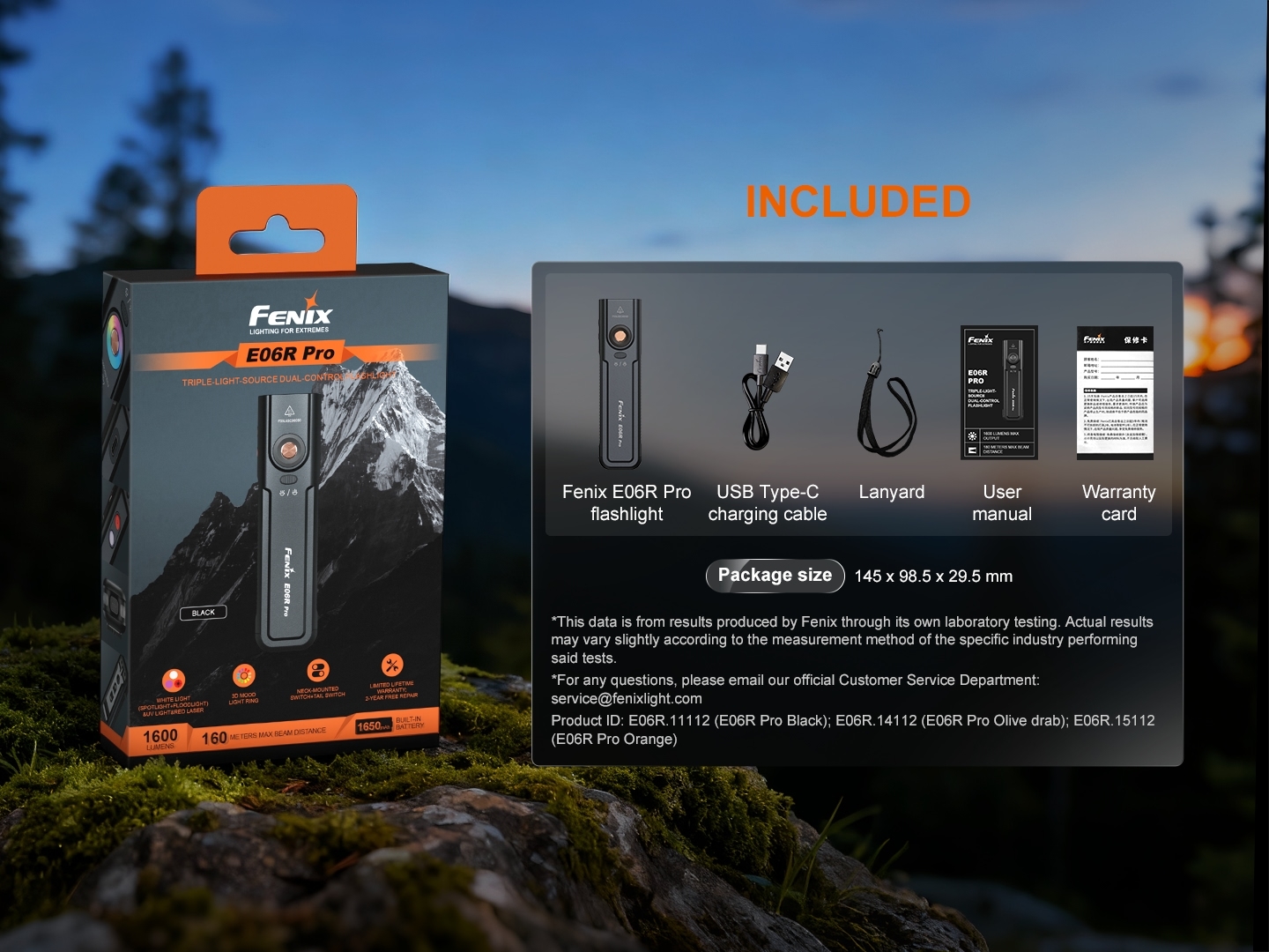 Fenix E06R Pro EDC light packaging and inclusions