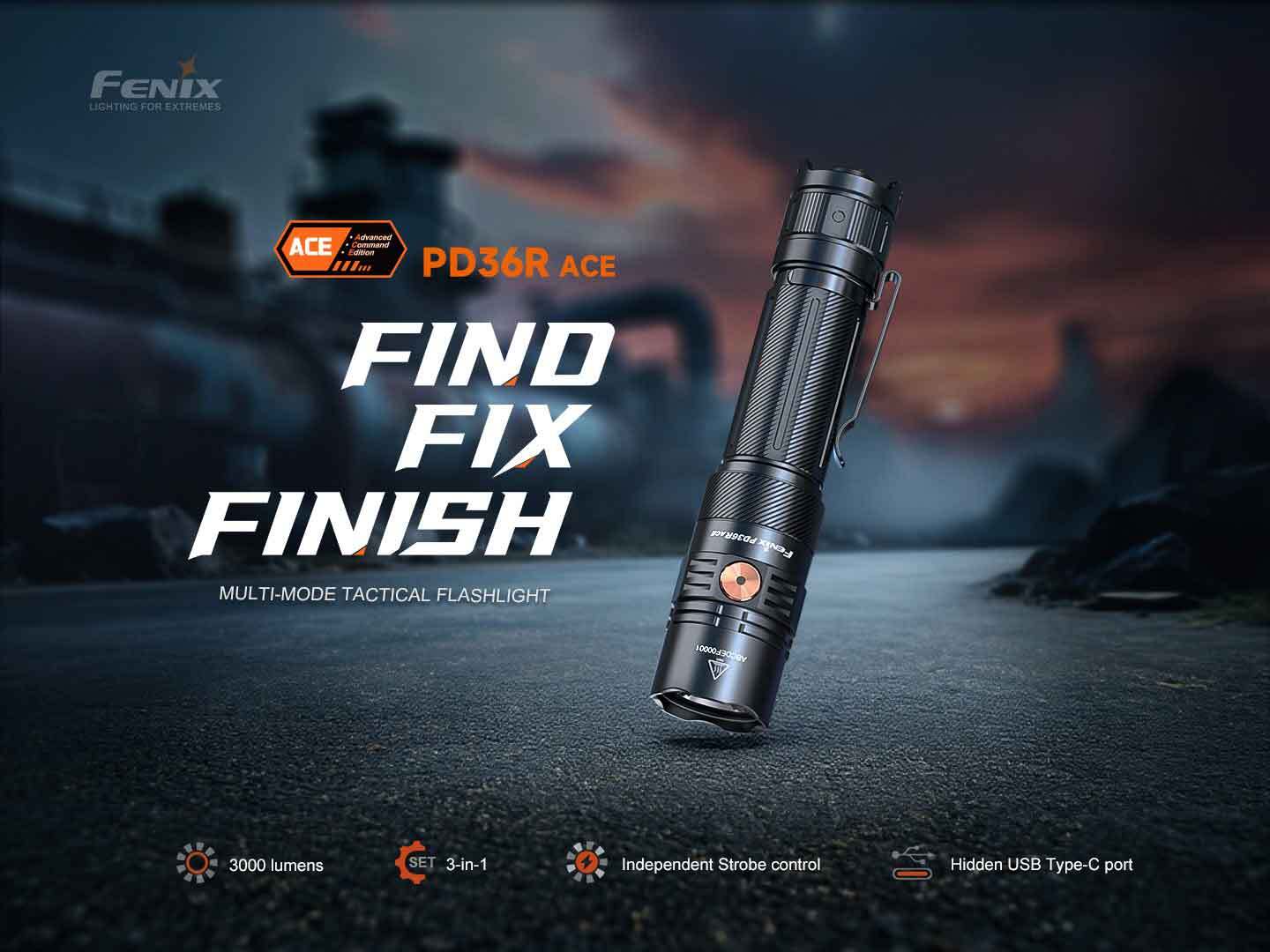 Fenix PD36R ACE 3000 Lumen USB-C Rechargeable Tactical Torch