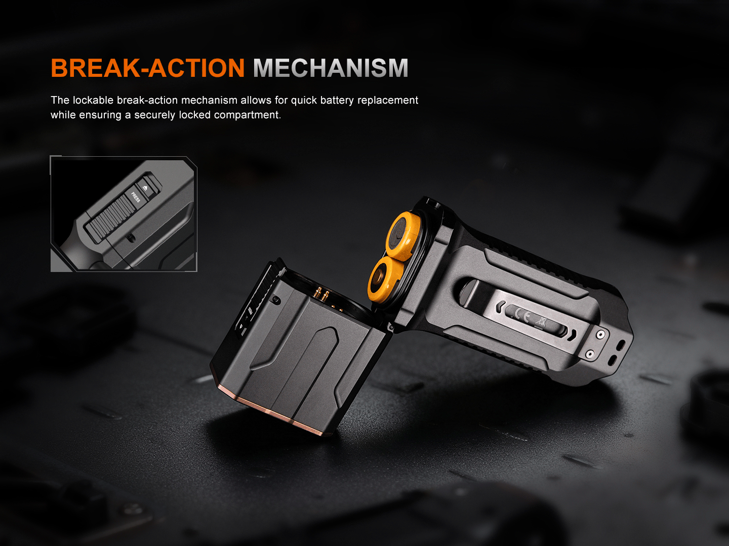 Fenix TK28R break-action battery mechanism 