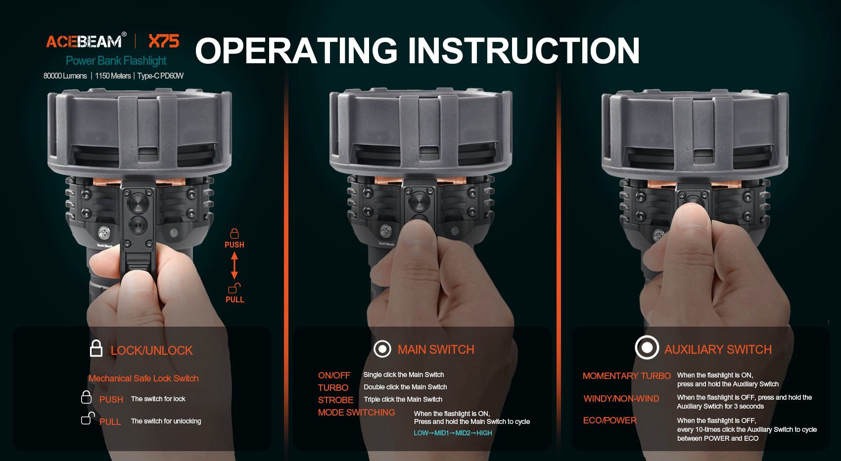 AceBeam X75 led searchlight