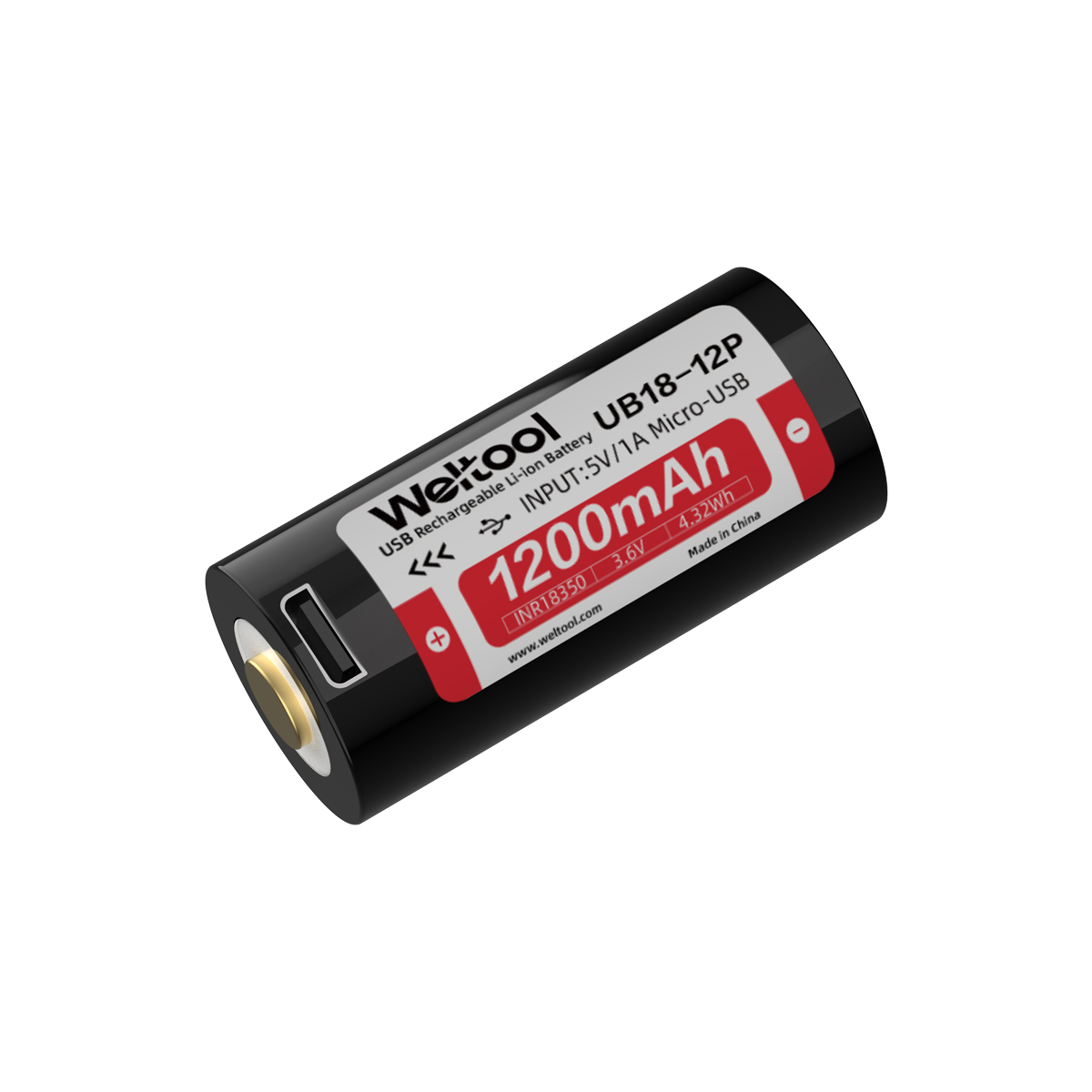 Weltool UB18-12P Micro USB rechargeable 1200mAh 18350 Li-ion battery