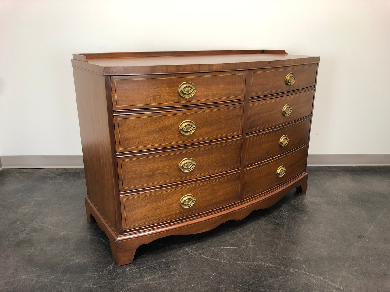 Sold Drexel Inlaid Mahogany Bow Front 8 Drawer Dresser Chest