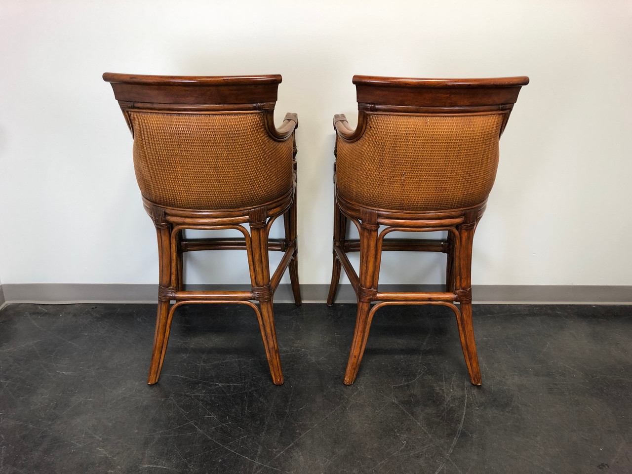 Sold Ethan Allen Faux Bamboo Rattan Barstools Pair Boyd S Fine Furnishings