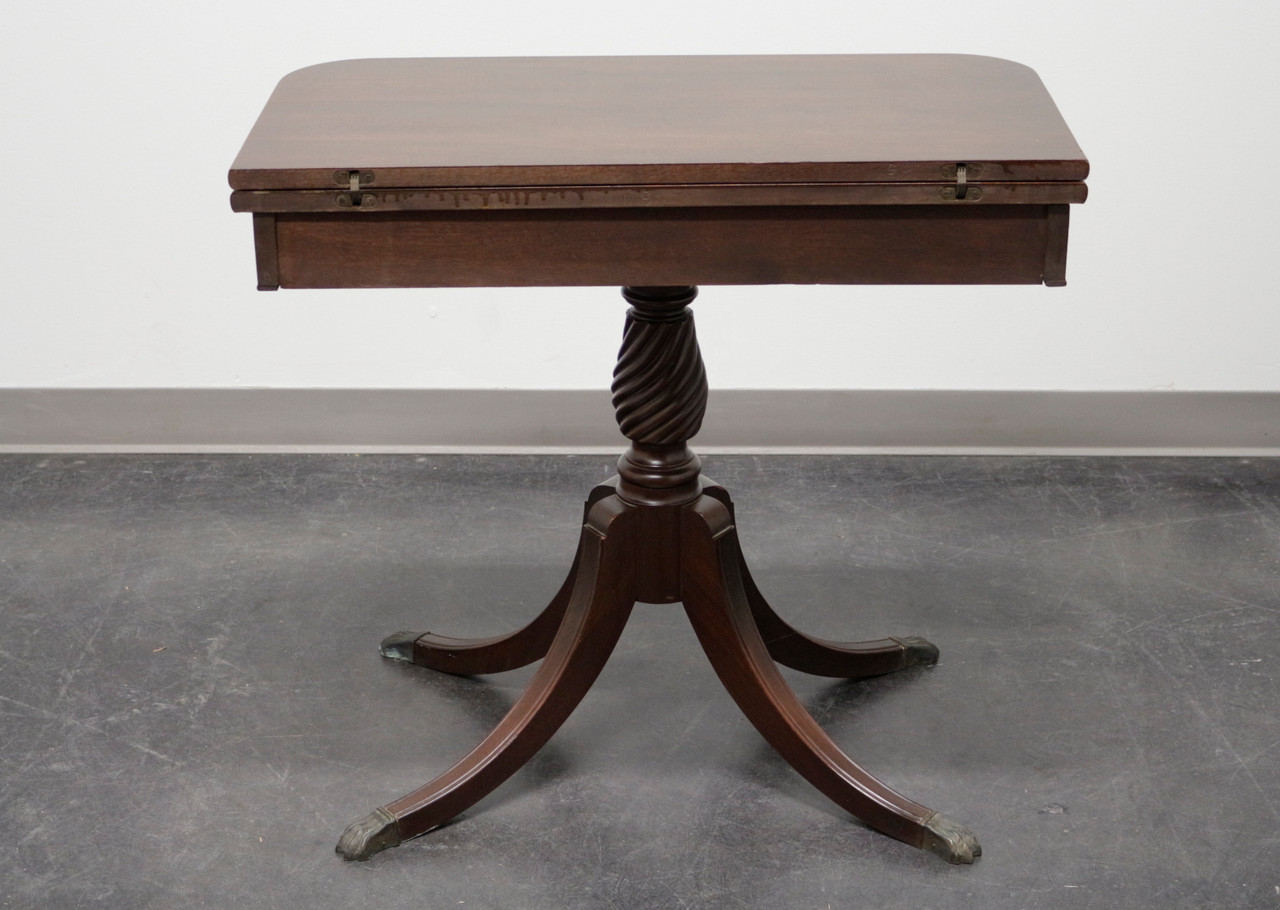 Sold Brandt Sheraton Style Mahogany Swivel Flip Top Game Table Console Boyd S Fine Furnishings