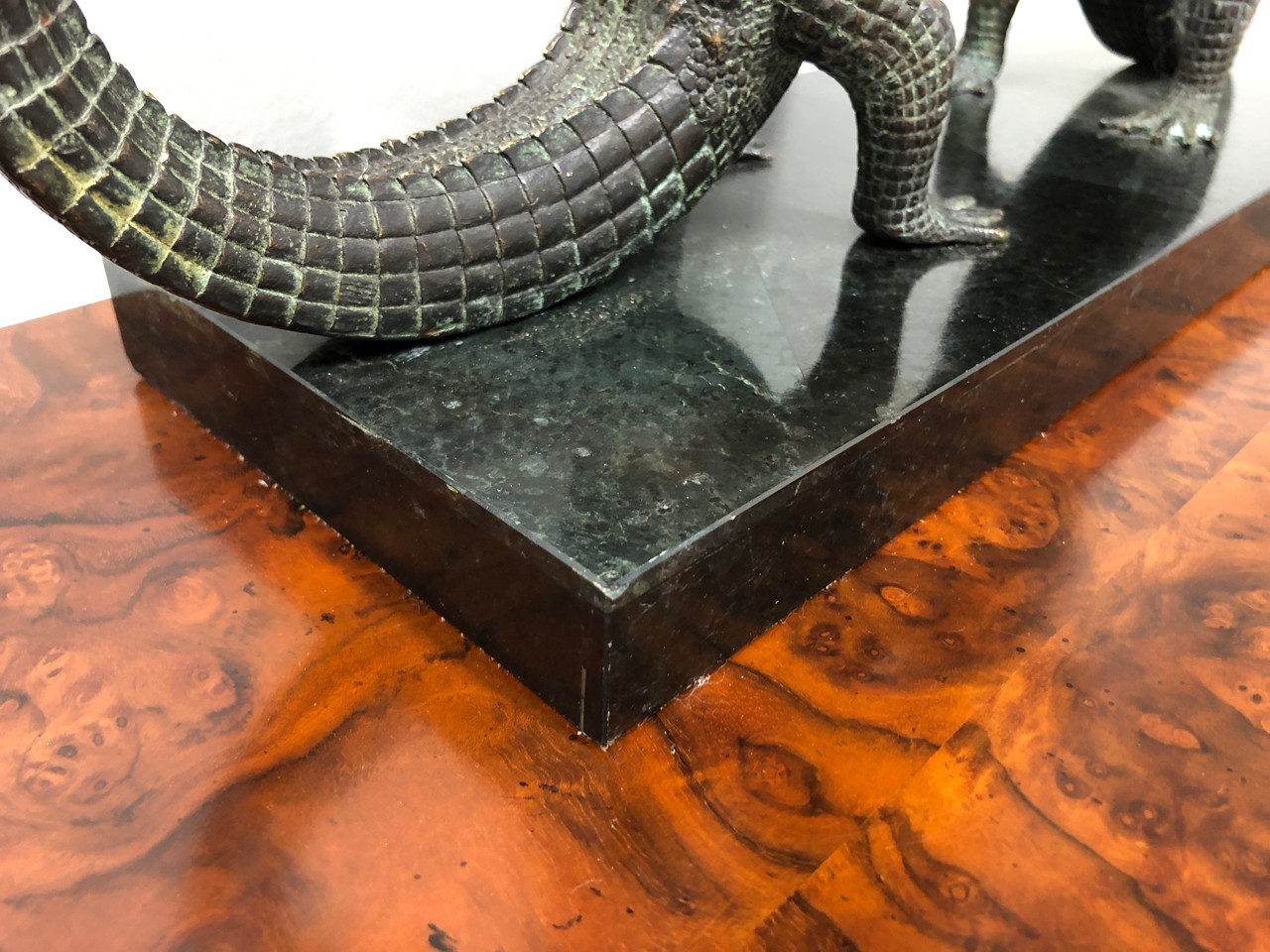 SOLD - MAITLAND SMITH Bronze and Marble Chiming Alligator Mantel