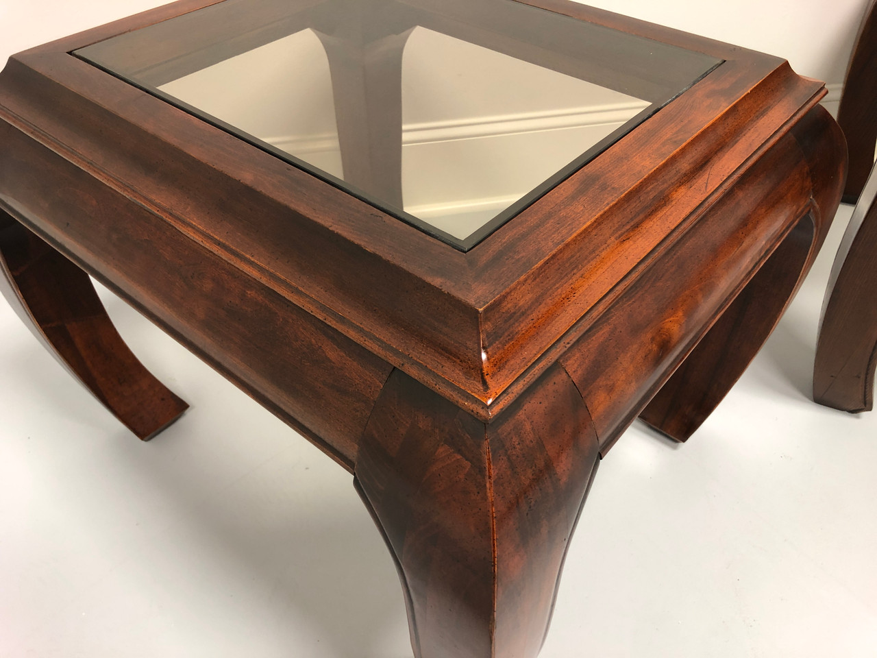 Sold Vintage Asian Ming Style Glass Top End Side Tables Pair Boyd S Fine Furnishings