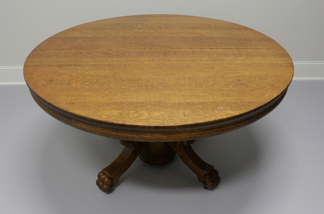 Antique Round Quartersawn Tiger Oak Dining Table With Paw Feet Boyd S Fine Furnishings