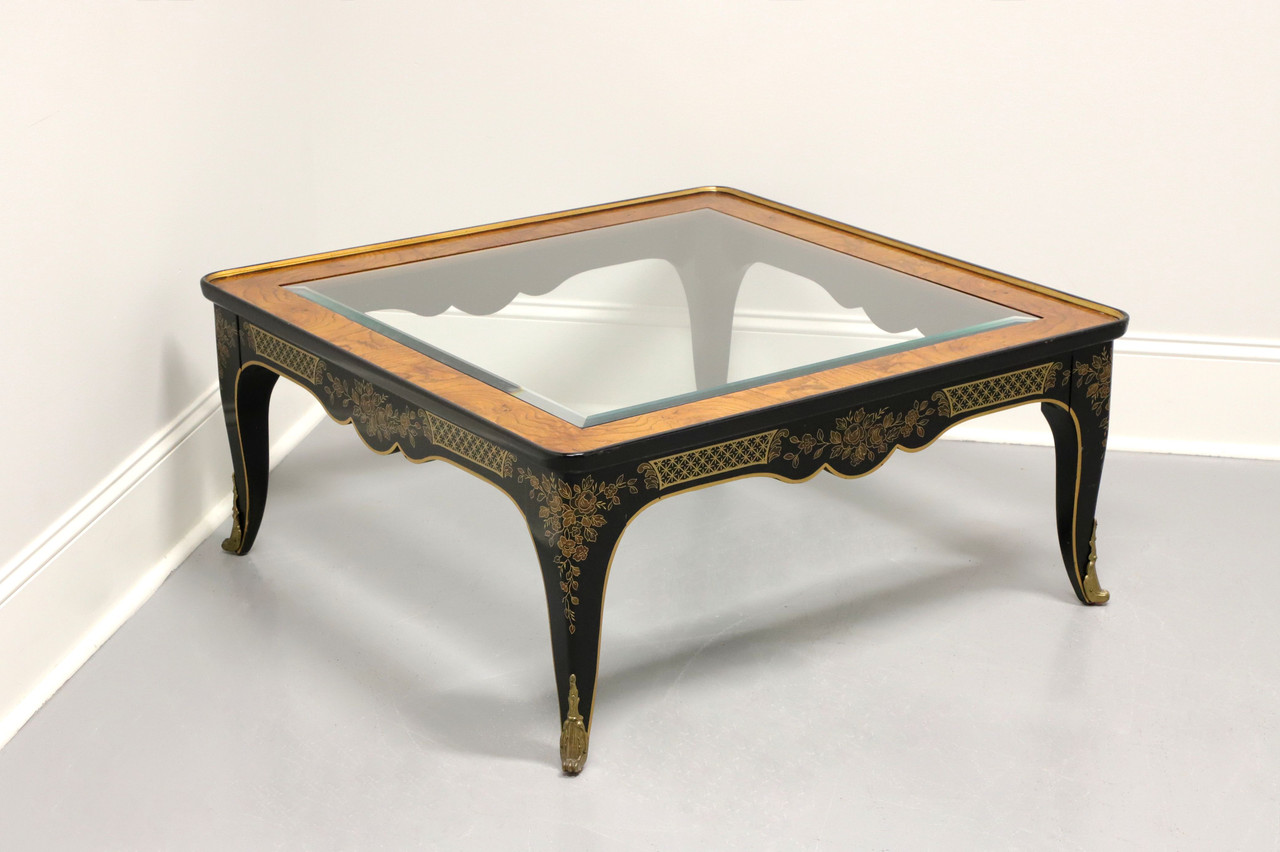 SOLD - DREXEL HERITAGE Asian Chinoiserie Black Lacquer Glass Top