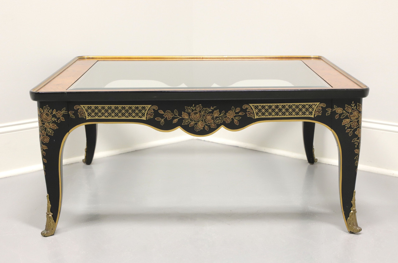 SOLD - DREXEL HERITAGE Asian Chinoiserie Black Lacquer Glass Top