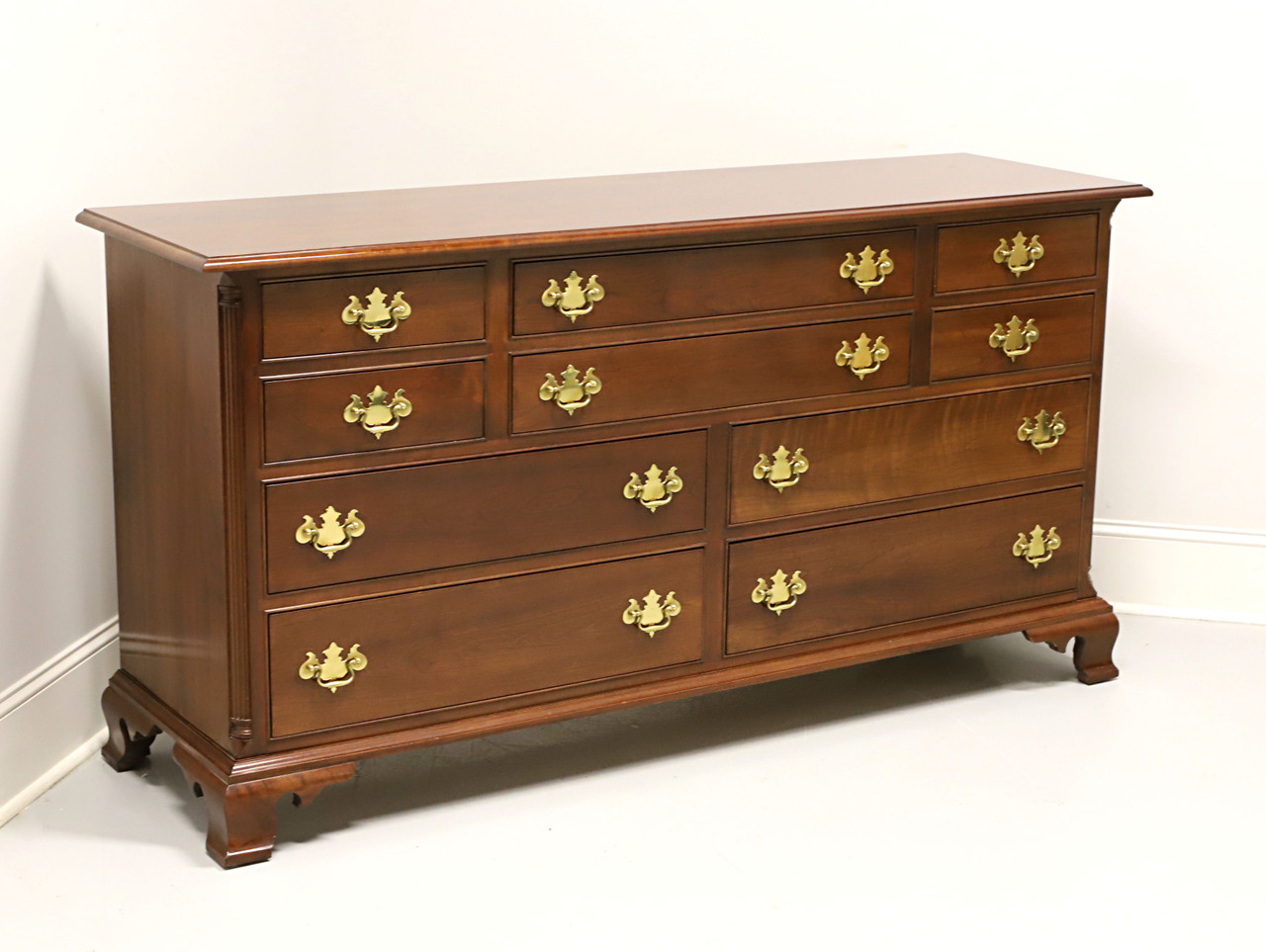 SOLD - STICKLEY Solid Cherry Chippendale Triple Dresser with Ogee Bracket  Feet - Boyd's Fine Furnishings