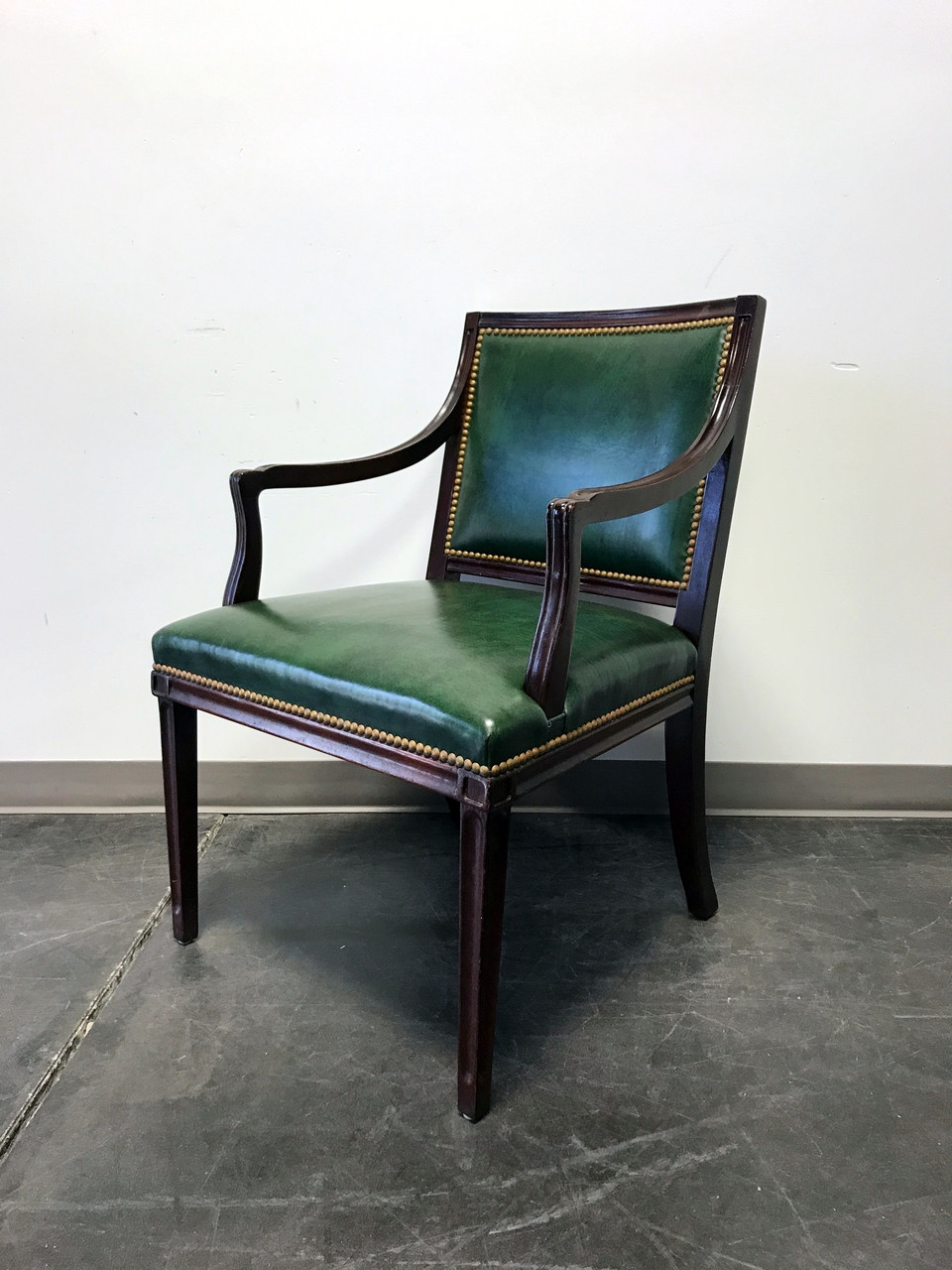 Sold Hancock Moore Green Leather Banker Accent Chair W