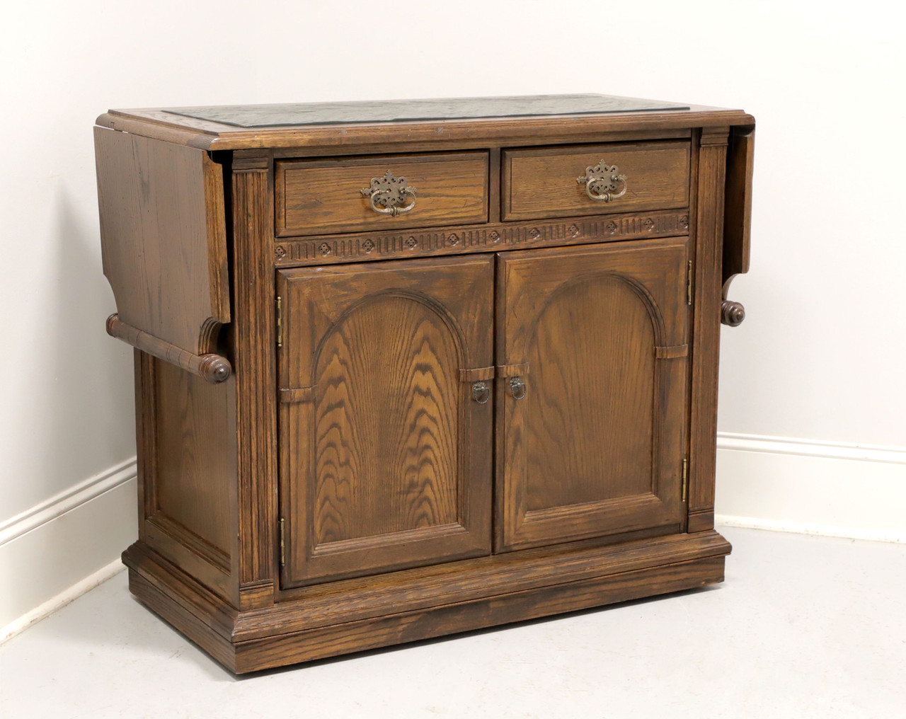 SOLD - ETHAN ALLEN Royal Charter Oak Jacobean Drop-Leaf Slate Top