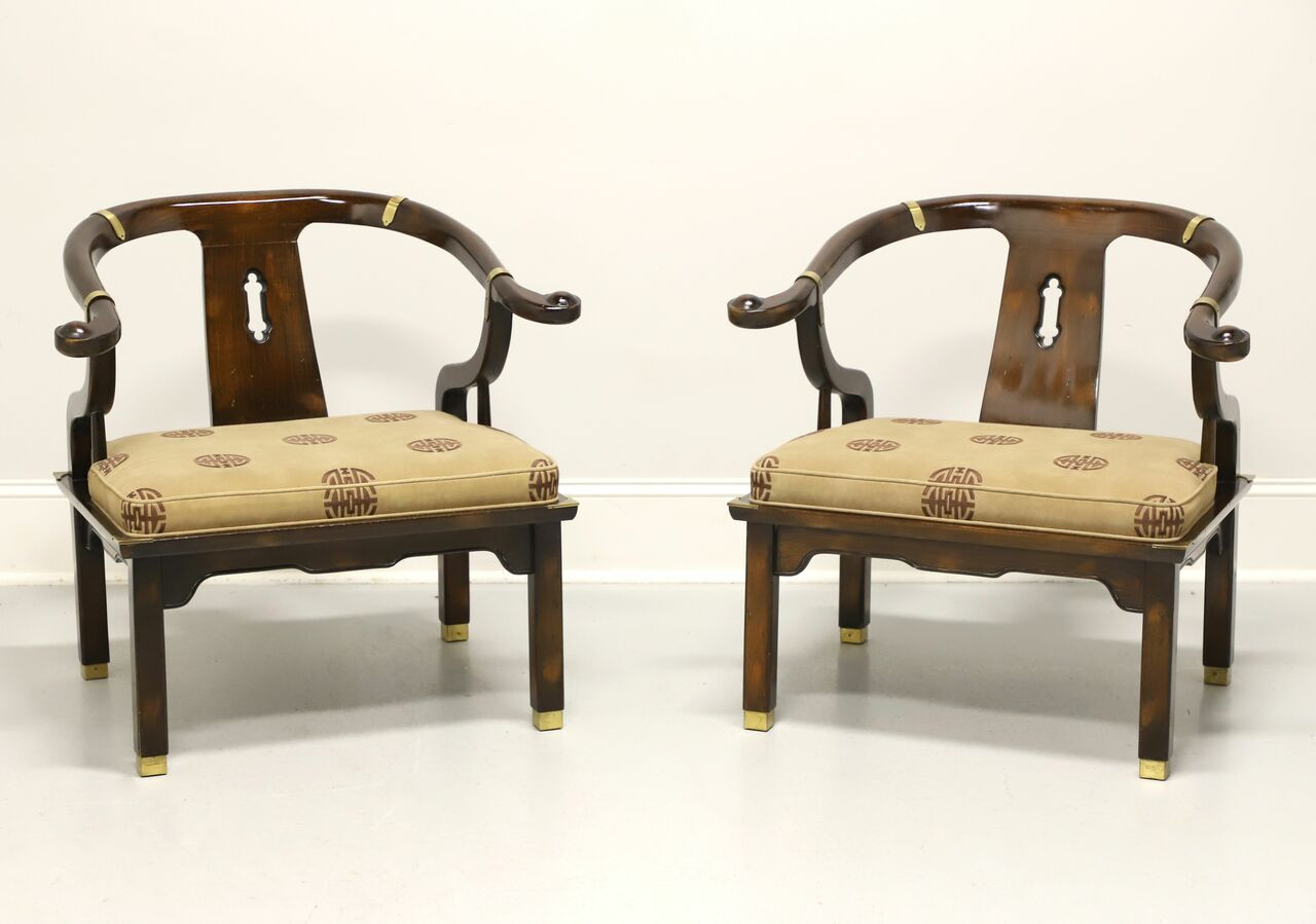 JAMES MONT for CENTURY Asian Ming Style Horseshoe Armchairs Pair
