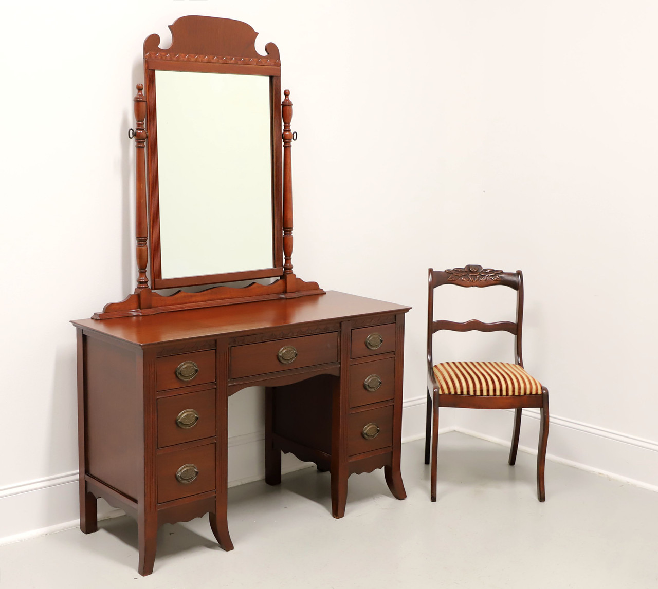 SOLD Mid 20th Century Mahogany Hepplewhite Vanity with Cheval