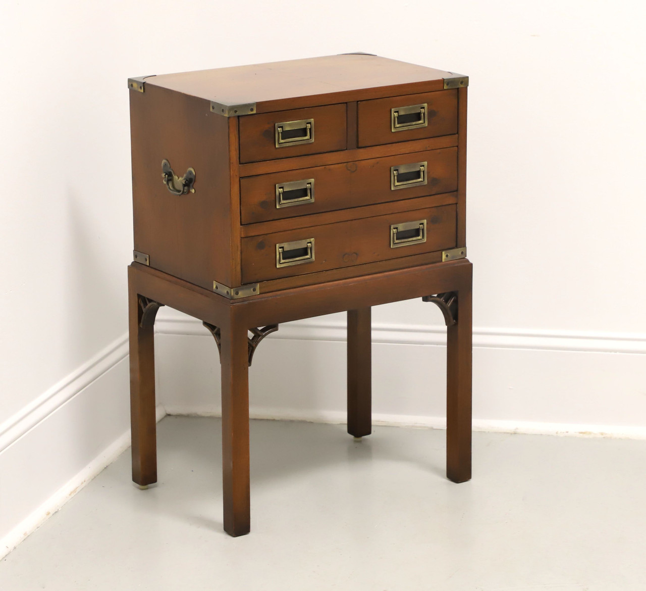 SOLD - HEKMAN Yew Wood Campaign Style Silver Chest on Stand