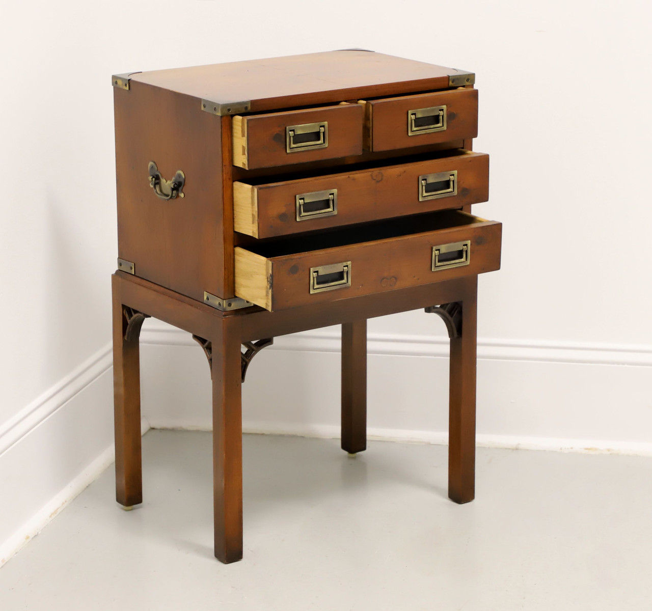 SOLD - HEKMAN Yew Wood Campaign Style Silver Chest on Stand