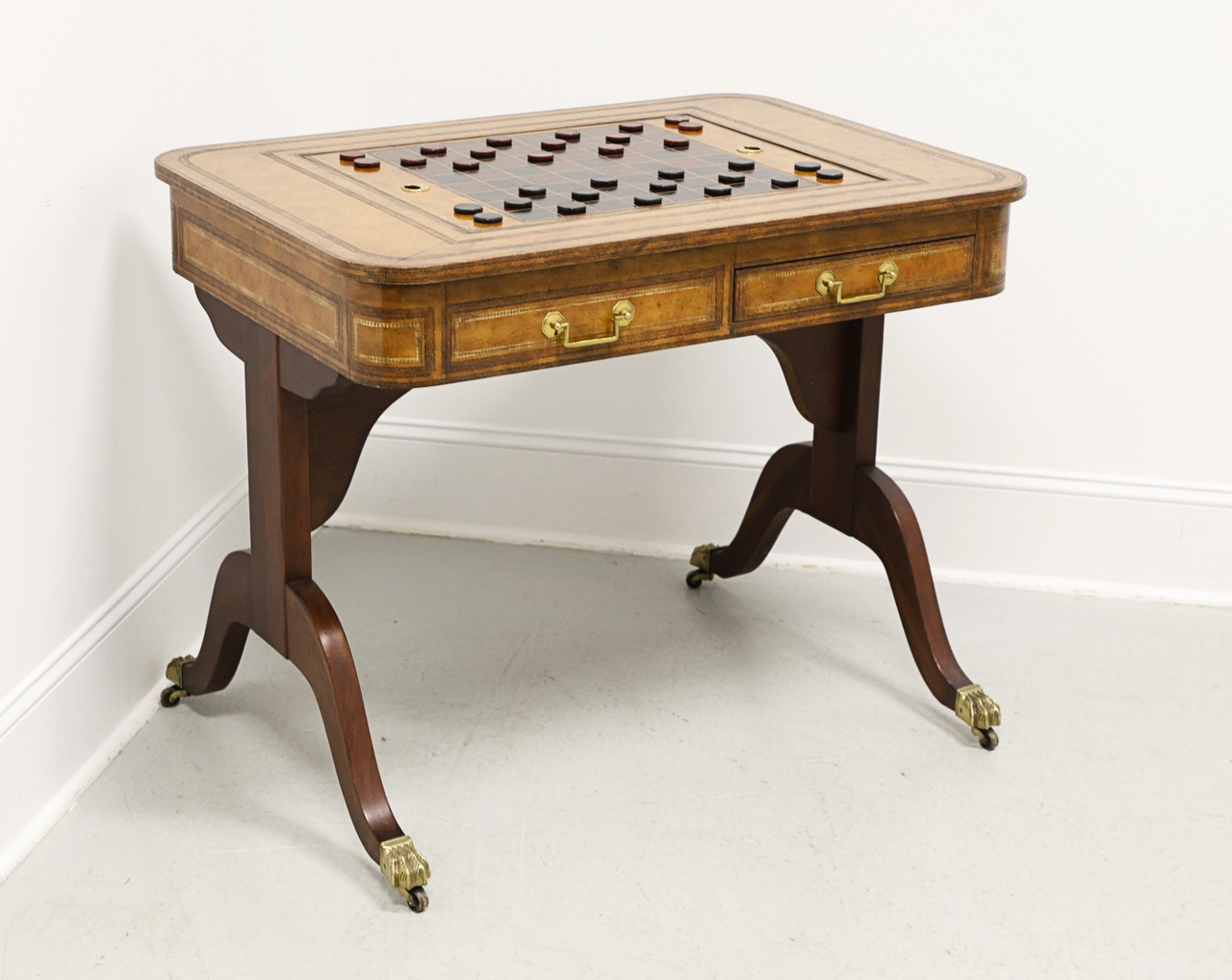 DREXEL HERITAGE Mahogany & Tooled Leather Game Table - Boyd's Fine