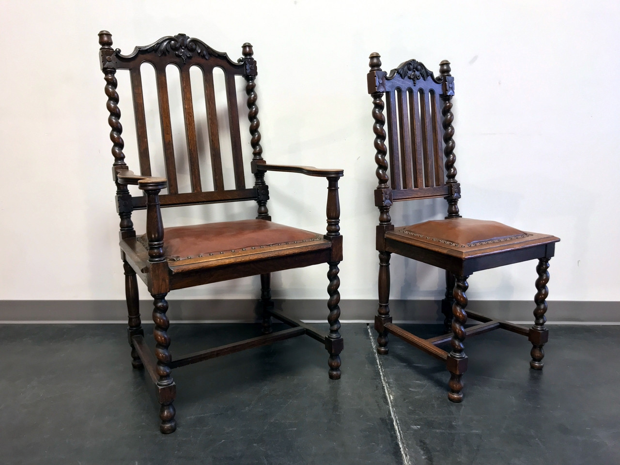 SOLD OUT Victorian Gothic Tiger Oak Barley Twist Dining Chairs