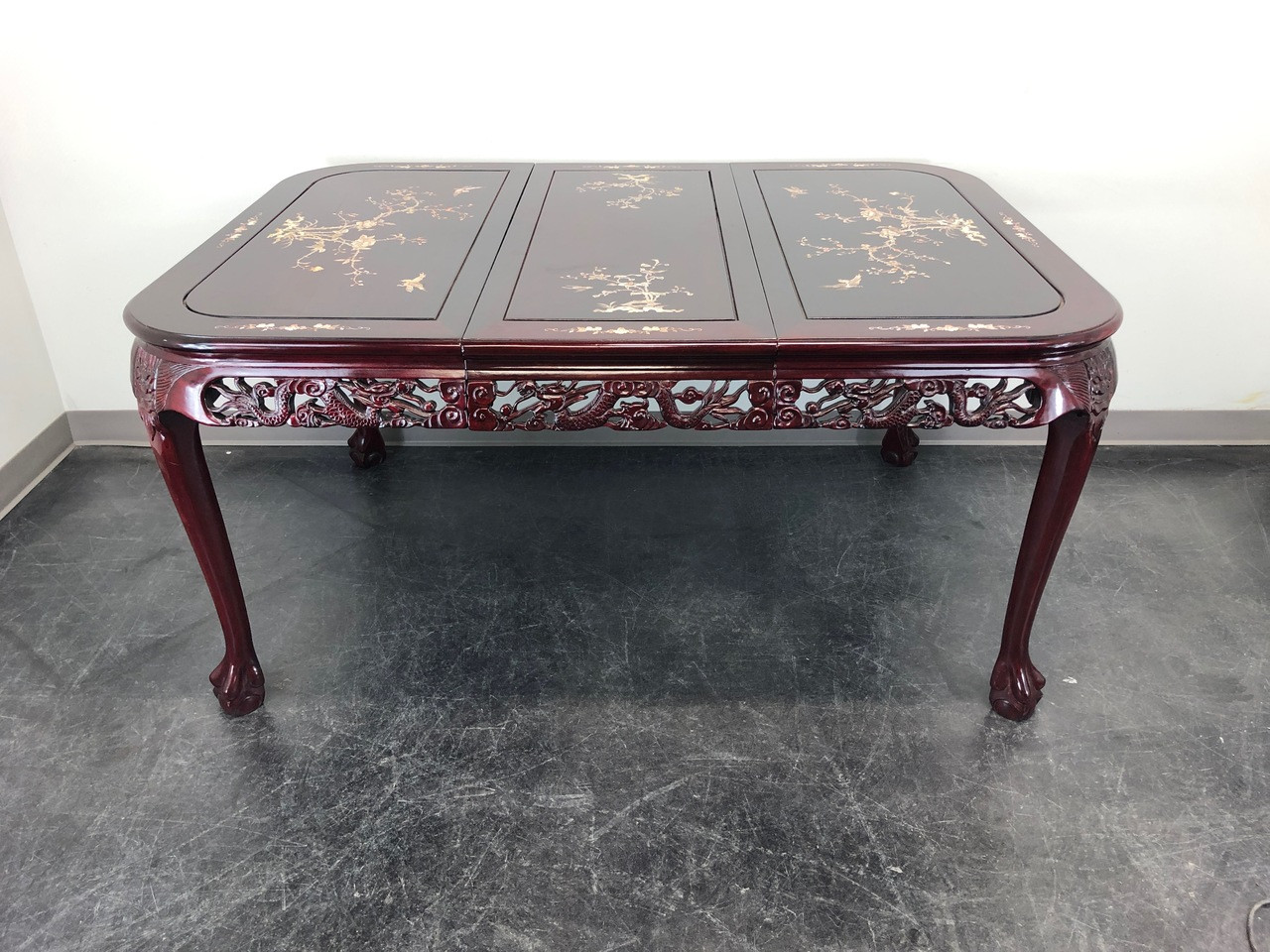 Chinese Carved Rosewood Mother Of Pearl Inlay Dining Table