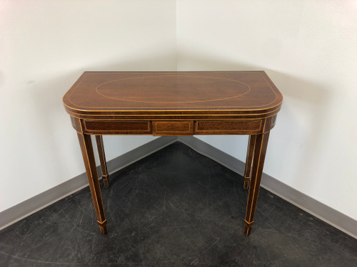 SOLD - Vintage Banded Walnut Flip Top Game / Console Table with String Inlay