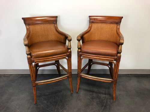 SOLD - ETHAN ALLEN Faux Bamboo Rattan Barstools - Pair