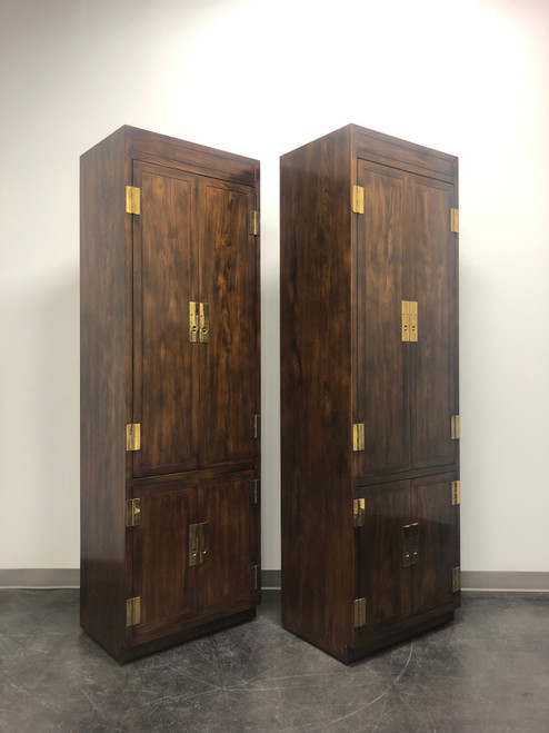 SOLD - HENREDON Scene One Campaign Style Armoire Cabinets - Pair