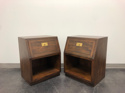 SOLD - HENREDON Scene One Campaign Style Nightstands - Pair