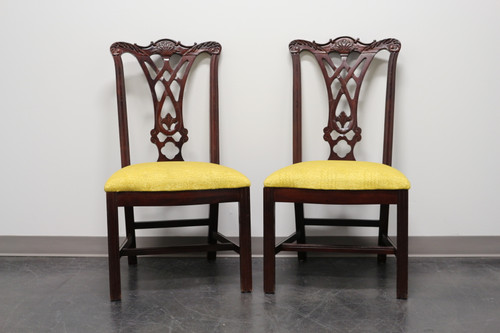 SOLD - THOMASVILLE Mahogany Chippendale Straight Leg Dining Side Chairs - Pair 1