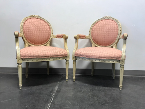 SOLD - French Regency / Neo-Classical Style Accent Chairs with Pink Upholstery - Pair