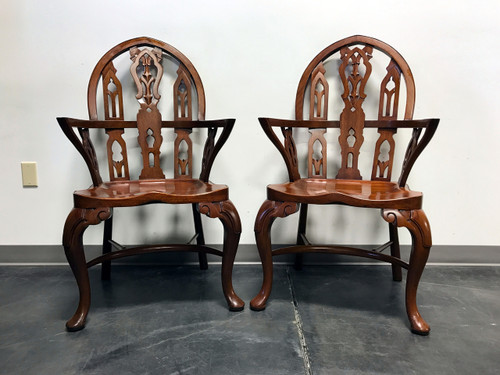 SOLD OUT - MAITLAND SMITH Handmade Solid Mahogany Gothic Style Arm Chairs - Pair